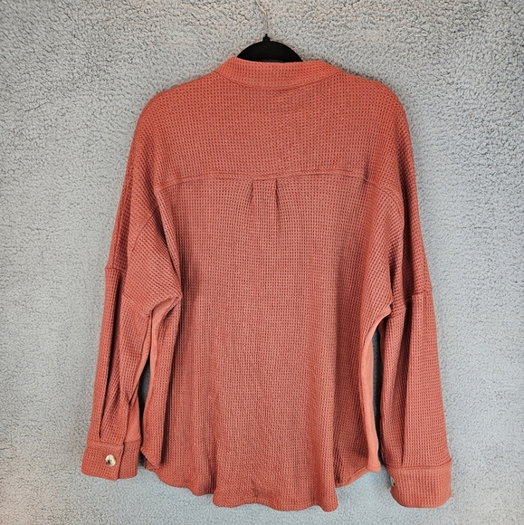 Saukole Womens Orange Long line Over Shirt Sz L Front Pockets Front Button down - Picture 12 of 14